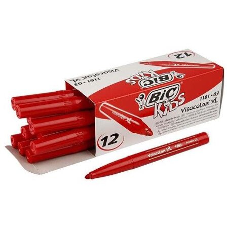 Boîte de 12 feutres de coloriage KIDS VISACOLOR XL Pte large Bloquée Rouge BIC