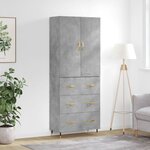 vidaXL Buffet haut Gris béton 69 5x34x180 cm Bois d'ingénierie