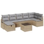 Ensemble de Canapé de Jardin 8 Pièces avec Coussin Beige Rattan Synthétique
