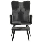 vidaXL Fauteuil avec repose-pieds Noir Cuir véritable et toile