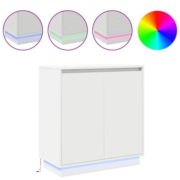 vidaXL Buffet LED avec porte Blanc 71 x 34 5 x 75 cm Bois d'ingénierie