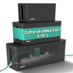 ACROPAQ 3 Boite cache cable- 3 Boite rangement cable 3 en 1- 3 tailles (S  M  L)- cache multiprise- ABS- Noir