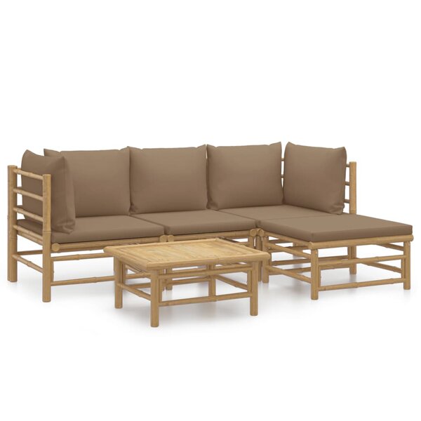 vidaXL Salon de jardin 5 Pièces avec coussins taupe bambou