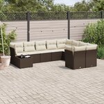 vidaXL Salon de jardin 10 Pièces avec coussins marron résine tressée