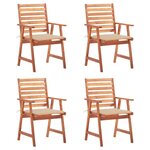 vidaXL Chaises à manger d'extérieur lot de 4 et coussins Acacia massif