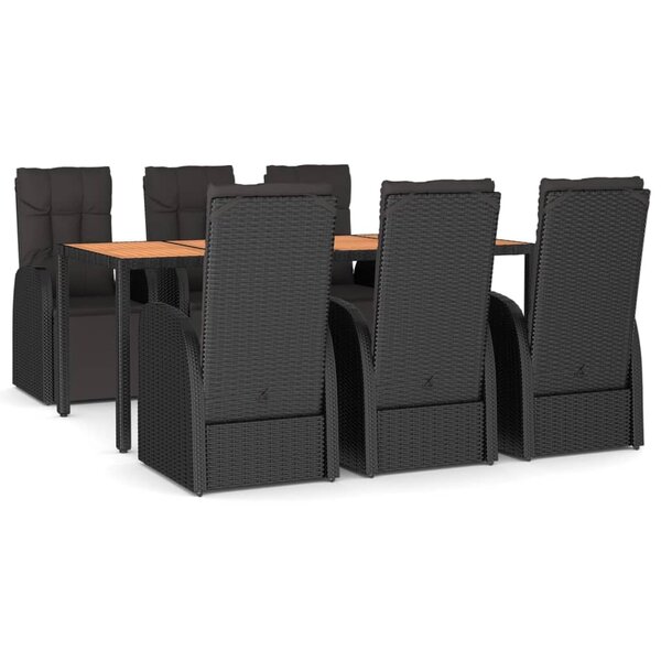 vidaXL Ensemble à manger de jardin 7 Pièces Noir Poly rotin et acacia