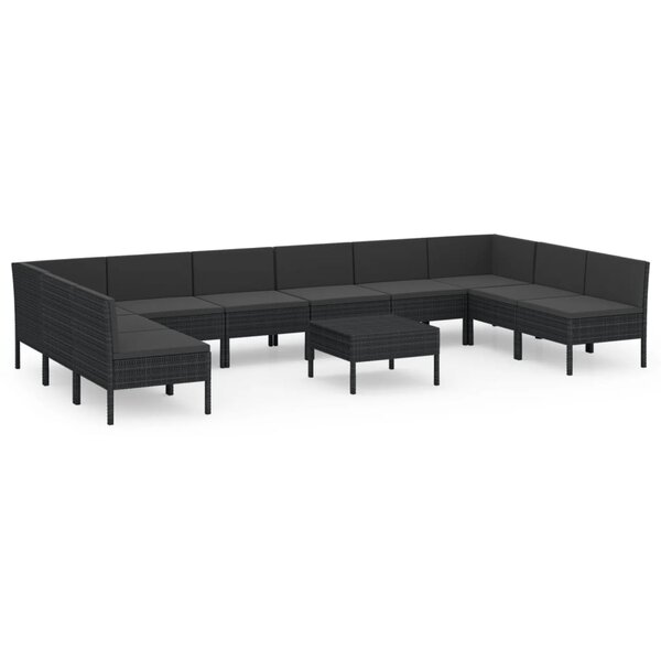vidaXL Salon de jardin 11 Pièces avec coussins Résine tressée Noir