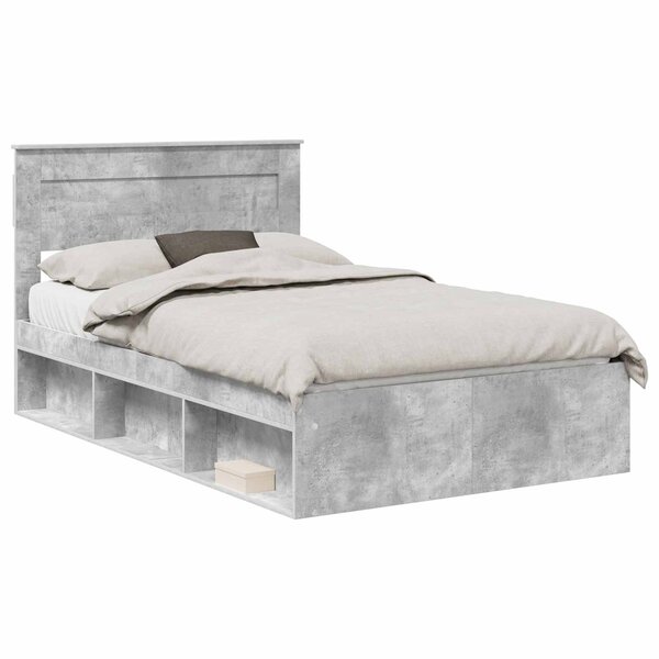 vidaXL Cadre de lit Gris Béton 135 x 190 cm Bois de pin massif