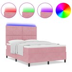 Lit Box Spring vidaXL avec Matelas & LED Rose 140x200 cm Velours