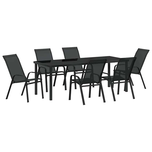 vidaXL Ensemble de salle à manger pour jardin 7 Pièces Noir