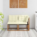 vidaXL Canapé d’extérieur milieu et coin avec coussin 2 Pièce Naturel
