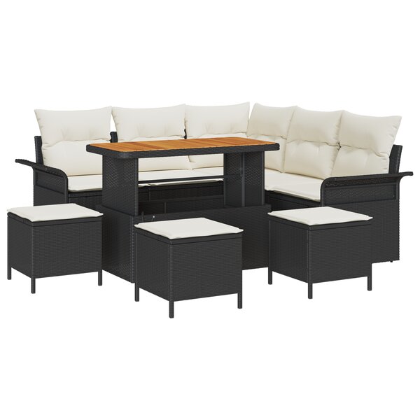 vidaXL Ensemble de Canapés de Jardin 9 Pièces avec Coussins Noir Poly Rattan Acacia