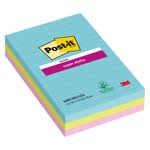 Bloc de notes Super Sticky lignées, 101 x 152 mm, collection multicolore Miami, 90 feuilles (paquet 3 unités)