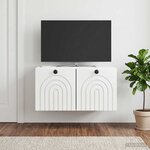 vidaXL Meuble TV mural Montage mural Blanc brillant 59 5 x 31 x 30 cm