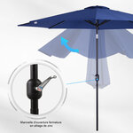 Parasol en métal rond polyester 180g/m² manivelle inclinable Ø 3 x 2 45 m bleu