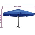 vidaXL Parasol d'extérieur avec mât en aluminium 500 cm bleu azuré