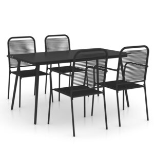 vidaXL Ensemble à manger de jardin 5 Pièces Corde en coton et acier Noir