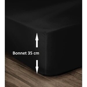 Drap housse 100  Coton 180 x 200 cm - Bonnet 35 cm - Noir