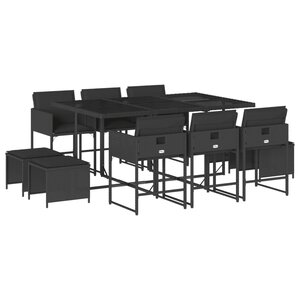 vidaXL Ensemble à manger de jardin 11 Pièces coussins noir résine tressée