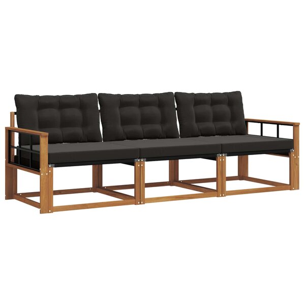vidaXL Ensemble de canapés d'extérieur 3 pc Naturel et Noir