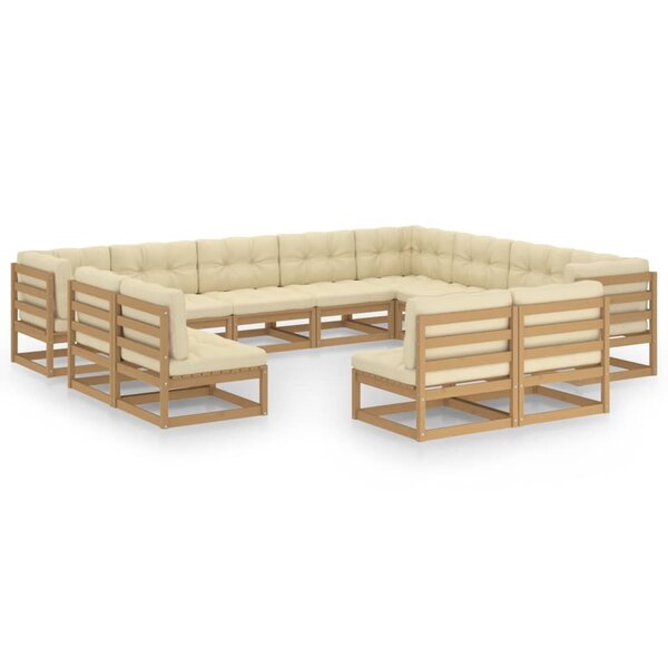 vidaXL Salon de jardin 12 Pièces avec coussins marron miel bois de pin
