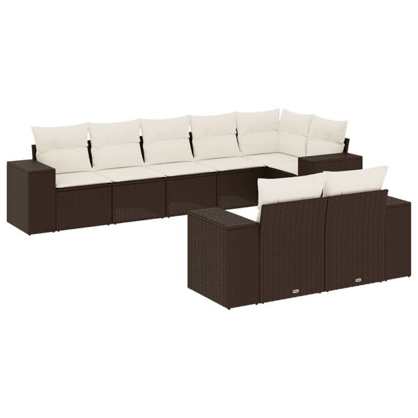 vidaXL Salon de jardin 8 Pièces avec coussins marron résine tressée