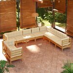 vidaXL Salon de jardin 10 Pièces avec coussins Marron miel Bois de pin