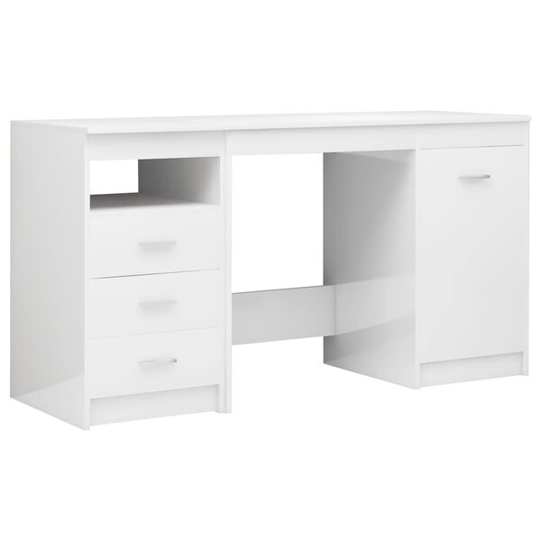 Bureau table poste de travail meuble d'ordinateur informatique étude brillant 140 x 50 x 76 cm bois d’ingénierie blanc 02_0023548