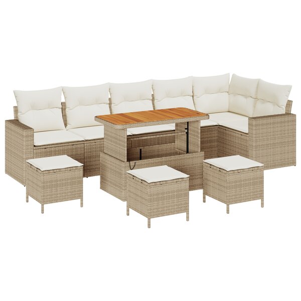 vidaXL Ensemble de canapés de jardin 10 pièces avec coussins Rattan poly beige Acacia
