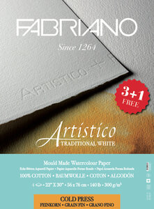 FABRIANO ARTISTICO WHITE-Feuilles 56x76-300 gsm-grain fin-PROMO 3+1