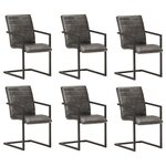 vidaXL Chaises à manger cantilever lot de 6 gris cuir véritable