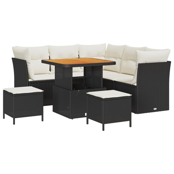 vidaXL Canapé de jardin 8 pièces avec coussins en poly rotin noir et acacia