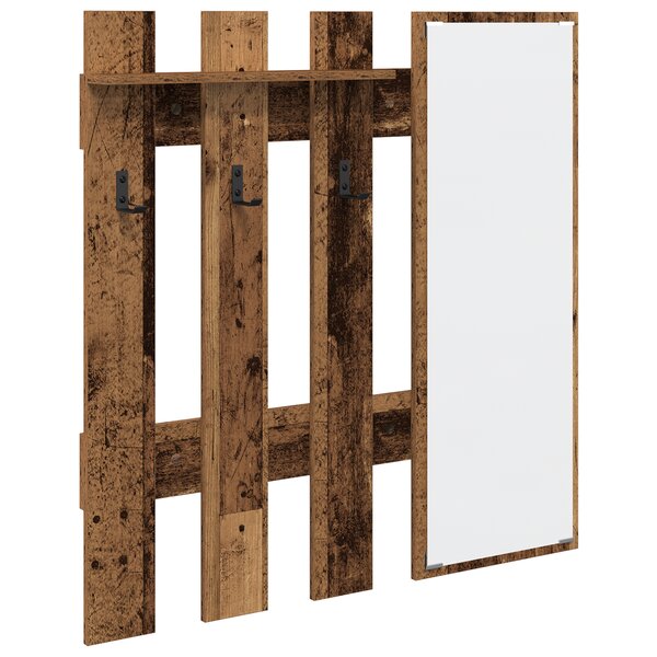 vidaXL Porte-manteau mural avec stockage avec miroir Bois ancien 100 x 10 x 100 cm