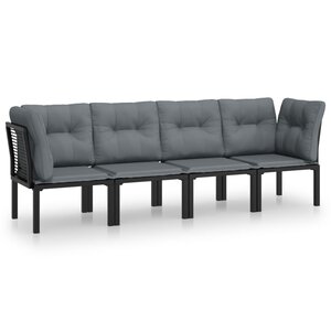 vidaXL Salon de jardin 4 Pièces noir et gris résine tressée