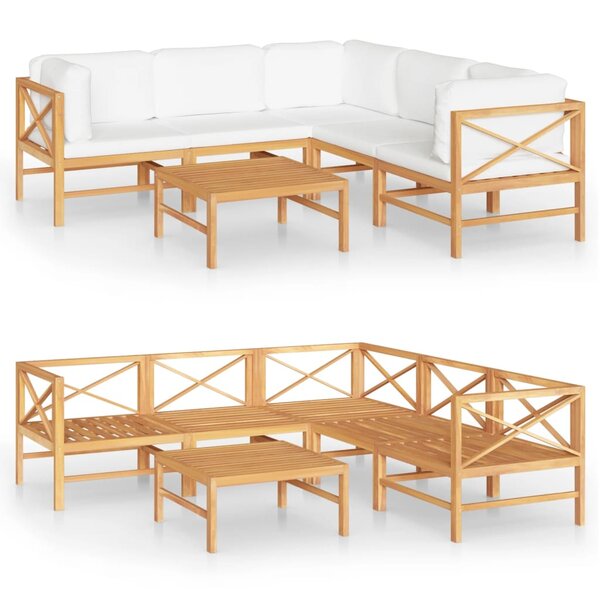 vidaXL Salon de jardin 6 Pièces avec coussins crème Bois de teck solide