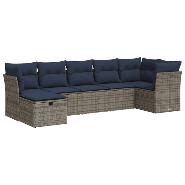 vidaXL Salon de jardin avec coussins 7 Pièces gris résine tressée