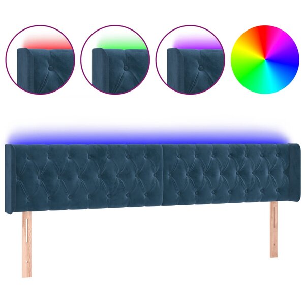 vidaXL Tête de lit à LED Bleu foncé 183x16x78/88 cm Velours