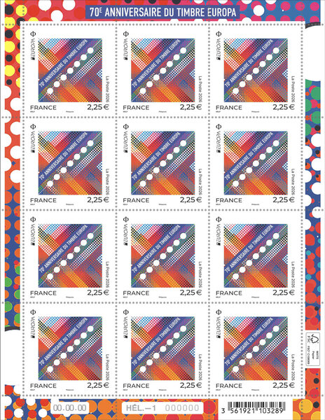 Feuille de 12 timbres - Europa - 70ème anniversaire du Timbre Europa - Lettre Internationale