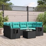 vidaXL Salon de jardin 7 Pièces avec coussins noir résine tressée