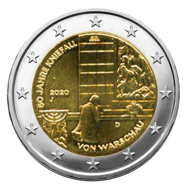 Pièce 2€ commémorative 2020 : allemagne (génuflexion de willy brandt à varsovie)