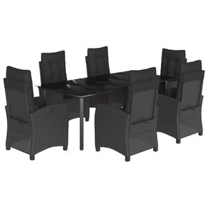 vidaXL Ensemble à manger de jardin coussins 7Pièces Noir Résine tressée