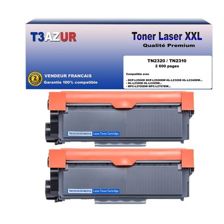 2 Toners compatibles avec Brother TN2320 pour Brother MFC L2700DN  L2700DW  L2720DW  L2740DW - 2 600 pages - T3AZUR