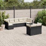 vidaXL Salon de jardin 9 Pièces avec coussins noir résine tressée