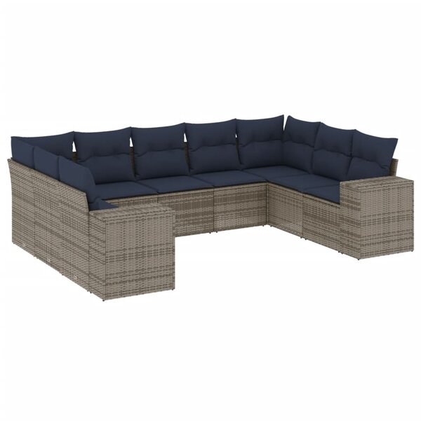 vidaXL Salon de jardin 9 Pièces avec coussins gris résine tressée