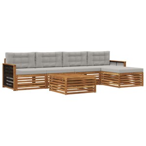 vidaXL Ensemble de canapés d'extérieur 6 pc Naturel et gris clair