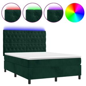 vidaXL Sommier à lattes de lit matelas et LED Vert foncé 140x190 cm