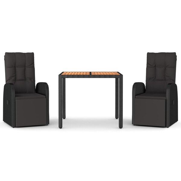 vidaXL Ensemble à manger de jardin 3 Pièces Noir Poly rotin et acacia