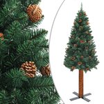 vidaXL Sapin de Noël mince pré-éclairé et boules vert 210 cm