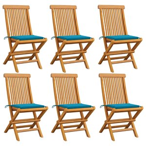 vidaXL Chaises de jardin et coussins bleu lot de 6 Bois de teck massif