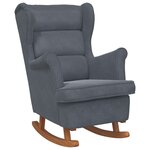 vidaXL Fauteuil à bascule à oreilles en velours gris foncé bois massif